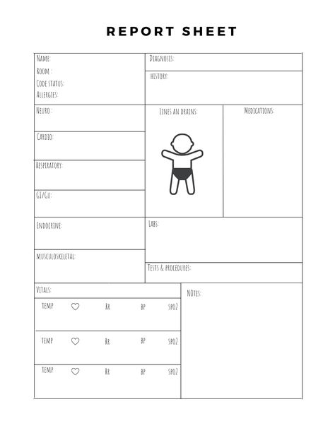 Elevate your pediatric nursing practice with our specially crafted Pediatric Nurse Report Sheet. Designed with the unique needs of young patients in mind, this custom report sheet helps you keep vital information organized while providing a cheerful and child-friendly design. Whether you're a pediatric nurse, a parent, or a healthcare professional who adores all things child-related, this report sheet is the perfect addition to your daily routine. Pediatric Report Sheet, Pediatric Nurse Report Sheet, Nicu Report Sheet, Nursing Med Surg, Nursing Templates, Patient Report Sheet, Nurse Brain Sheet, Nurse Study, Hospital Visit