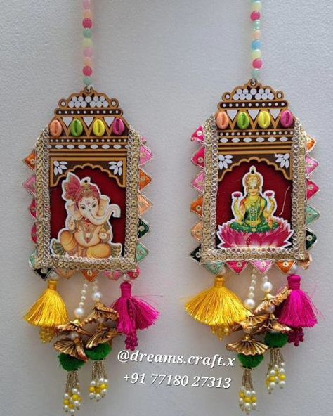 Laxmi Ganesh Side Hangings ✨️🌸 #laxmihangings #ganeshhanging #sidehangings #diwalidecor #diwali #diwalidecorations Diy Shubh Labh For Diwali, Diwali Craft Handmade Hanging, Shubh Labh Design Handmade With Clay, Shubh Labh Hanging, Diwali Shubh Labh Hanging, Laxmi Ganesh, Door Hanging Decorations, Diwali Craft, Diwali Diy