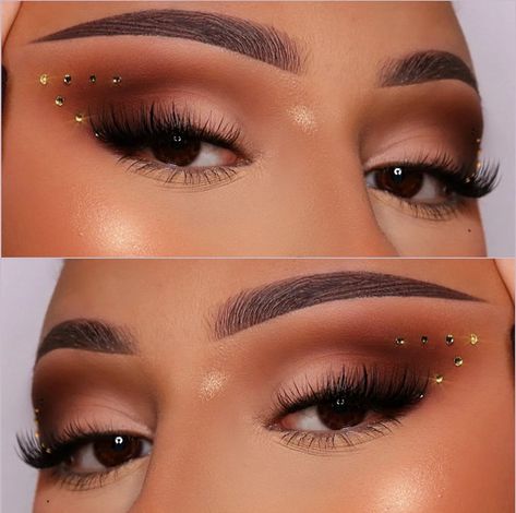 Soft Glam With Rhinestones, Glam With Rhinestones, Competition Makeup, Dewy Makeup Look, Vibrant Makeup, Day Makeup Looks, Prom Eye Makeup, Eye Makeup Styles, Makeup For Black Skin