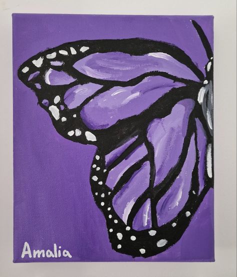 Purple Butterfly Painting On Canvas, Butterfly Drawing Purple, Painted Butterfly Easy, Purple Background Painting Ideas, Cute Purple Paintings, Purple Butterfly Drawing, Purple Art Aesthetic Painting, Purple Background Painting, Painting Ideas Purple