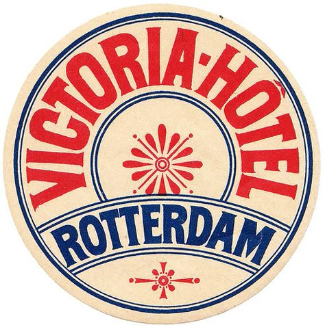 Olanda - Rotterdam - Victoria Hotel by Luggage Labels - this is a Flickr collections of tons of luggage labels. Etiquette Vintage, Illustrator Inspiration, Hotel Logo, Vintage Hotels, Luggage Labels, Vintage Packaging, Vintage Luggage, Retro Logos, Sticker Label