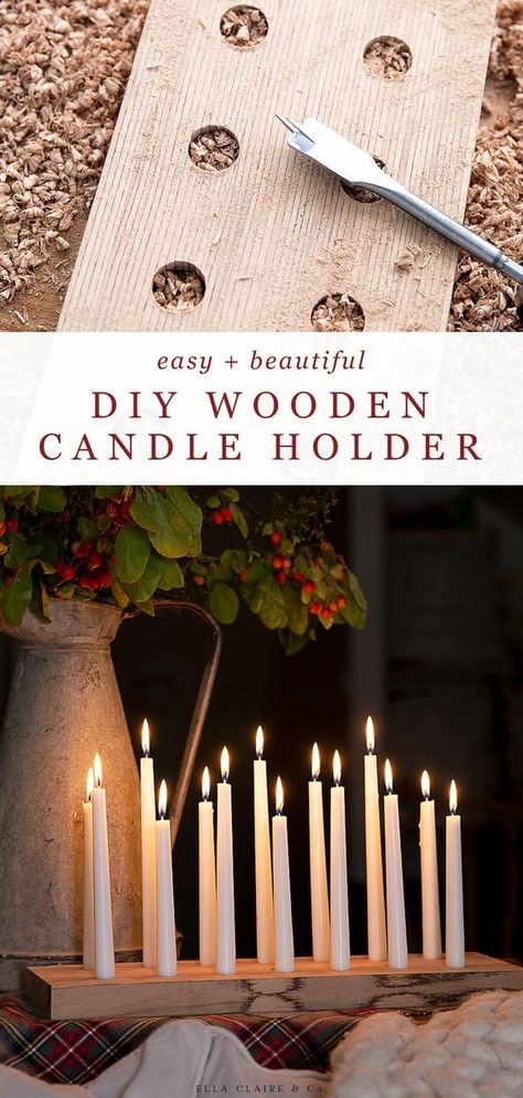 Diy Wooden Candle Holders, Diy Wood Candles, Wood Candle Holders Diy, Diy Taper Candles, Diy Candle Stick Holder, Diy Wooden Candle, Diy Candle Sticks, Candle Stick Decor, Diy Candle Holders