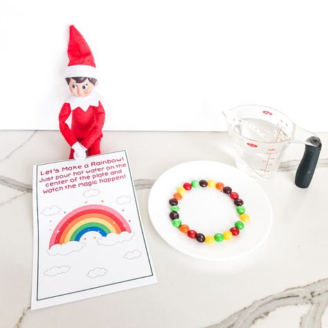 Use this adorable Elf on the Shelf skittles rainbow printable to create an extra fun Elf on the Shelf set up. Your elves will do a magic trick as part of the show when they turn skittles into a rainbow. # Elf On The Shelf Skittles, Skittles Rainbow, Easy Elf On The Shelf, Easy Elf, Rock Border, Rainbow Printable, Elf Activities, Garden Rock Border, Elf Antics