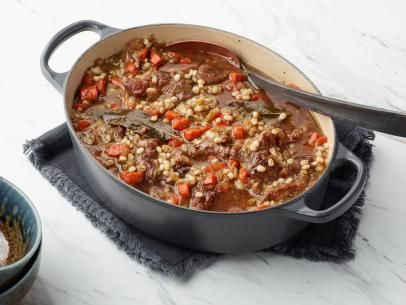 Rich Beef Barley Soup Recipe | Ina Garten | Food Network Ox Tails, Jus Recipe, Barley Soup Recipe, Beef And Barley, Mushroom Barley Soup, Main Recipes, Barley Recipe, Oxtail Recipes, Beef Barley