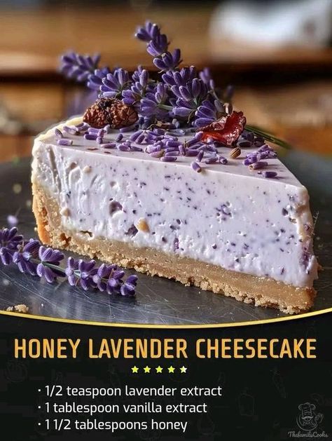 VALERlE'S HOME COOKING | Honey Lavender Cheesecake | Facebook Lavender Cheesecake, Cheesecake Ingredients, Lavender Recipes, Honey Lavender, Family Cookbook, Graham Cracker Crumbs, Graham Cracker, Sweet Cakes, Cookbook Recipes