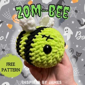 Free ZOM-BEE crochet pattern Crochet Boo Bee Free Pattern, Halloween Crochet Stuffies, Free Halloween Amigurumi Pattern, Free Crochet Bee Pattern, Free Bee Crochet Pattern, Crochet Chenille Yarn, Crochet Bee Pattern Free, Halloween Amigurumi Free Pattern, Chenille Yarn Crochet Patterns