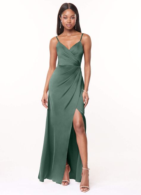 Agave Azazie Maci Stretch Satin Dress Bridesmaid Dresses | Azazie Satin Eucalyptus Bridesmaid Dress, Agave Azazie, Satin Dress Bridesmaid, Eucalyptus Bridesmaid Dress, Eucalyptus Bridesmaid, Plus Size Bridal Dresses, Neutral Dresses, Stretch Satin Dress, Azazie Bridesmaid Dresses