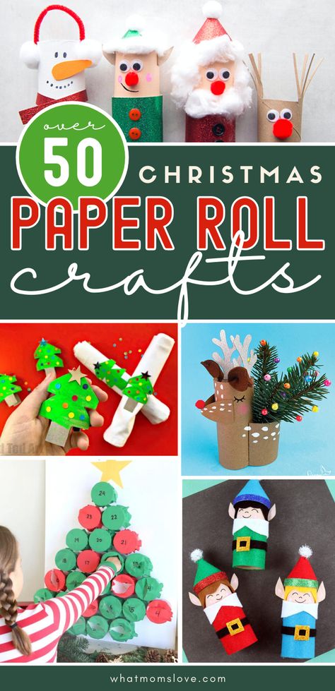 Christmas Toilet Paper Roll Crafts, Paper Roll Crafts For Kids, Recycled Christmas Decorations, Creative Art Projects, Holiday Art Projects, Christmas Toilet Paper, Rolled Paper Art, Toilet Paper Crafts, Christmas Paper Crafts