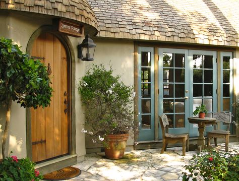 Outside View, Blue Doors, Cozy Cottage, A House, Outdoor Patio, Potted Plants, The House, Doors, Cottage