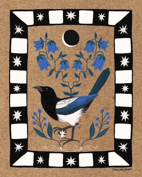 Cottagecore Illustration, Magpie Art, Hare Painting, Folk Illustration, Arte Folk, Folk Art Flowers, Scandinavian Folk Art, Art Hobbies, Folk Art Painting