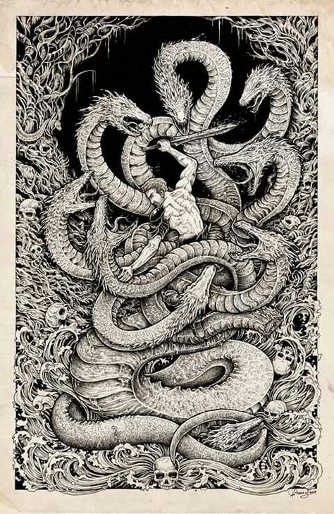 Hydra Mythology, Hydra Monster, Lernaean Hydra, Labors Of Hercules, Greek Mythology Tattoos, Kerby Rosanes, Mythology Tattoos, 2160x3840 Wallpaper, Greek Tattoos