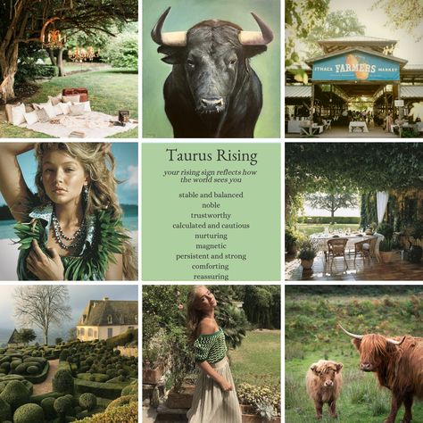 Taurus rising / ascendent zodiac sign mood board and aesthetic Taurus Home Aesthetic, Rising Taurus, Taurus Mood Board, Taurus Rising Style, Taurus Mercury Aesthetic, Taurus Rising Makeup, Taurus Rising Aesthetic Outfits, Taurus Moodboard, Taurus Rising