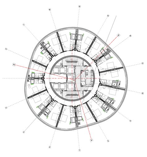 Hotel Fire, Toyo Ito Circular Hotel Core Plan Section Drawing Architecture, The Office Building, Hotel Floor Plan, Section Drawing, Hotel Floor, Toyo Ito, Hotel Plan, Building Front, Architecture Concept Diagram