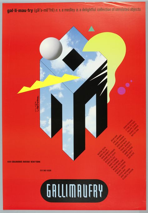 Poster, Gallimaufry, 1987 Dan Friedman, Punk Typography, Shiro Kuramata, Richard Meier, Eileen Gray, The Art Institute Of Chicago, Art Institute Of Chicago, Wave Design, American Design