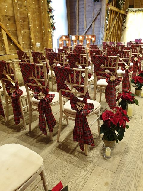 Tartan Wedding Decorations, Plaid Wedding Decor, Farm Hotel, Wedding Planning Packages, Plaid Wedding, Tartan Wedding, Fall Barn Wedding, Free Wedding Planning Checklist, Wedding Chair Decorations