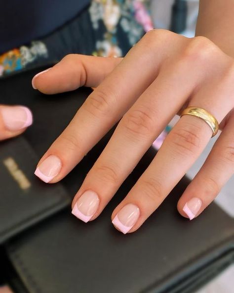 Square Tip Nails Short, Easy Short Square Nail Ideas, Square French Tips Short, Light Pink French Tip Nails Square Short, Light Pink French Tip Square, Light Pink French Tips Square, Short Light Pink French Tip Nails, Small Square French Tip Nails, Short Square Pink French Tip Nails