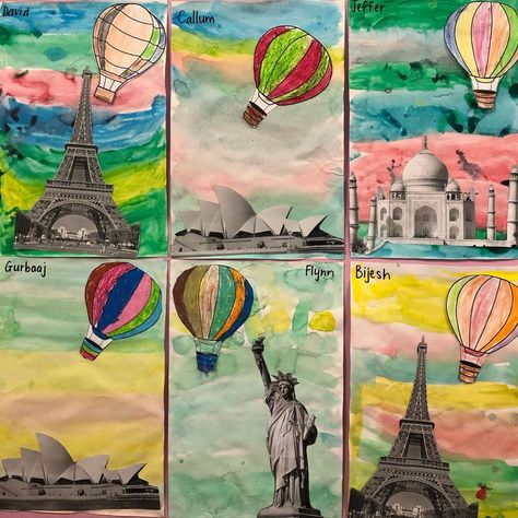 ᗰᖇᔕ GIᗪEOᑎ 🌈 on Instagram: “Artworks inspired by our Geography unit this term! 🗽  We have been exploring different landmarks around Australia and the world using…” Multi Media Art Projects, Art Around The World, Landmarks Art, 2nd Grade Art, Drawing Lessons For Kids, Support Art, Art Lesson Plans, Camping Art, Night Art