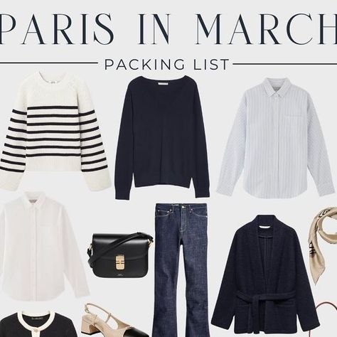 La Vie On Grand | Noelani Meirowsky on Instagram: "What to pack for Paris in March. Sharing packing ideas and inspiration on the blog. Paris is still quite cold in March but here are 24 classic, timeless, and chic pieces to help inspire your own packing list. These are all easy pieces to mix and match and ones which provide maximum versatility. Obviously, every traveler is different, and you know what works for you. And, if you’re not headed to Paris, these can also provide daily outfit inspiration in general." Paris In March Outfits, March In Paris, Paris In March, What To Pack For Paris, French Girl Fashion, France Trip, Packing Ideas, Daily Outfit Inspiration, What To Pack