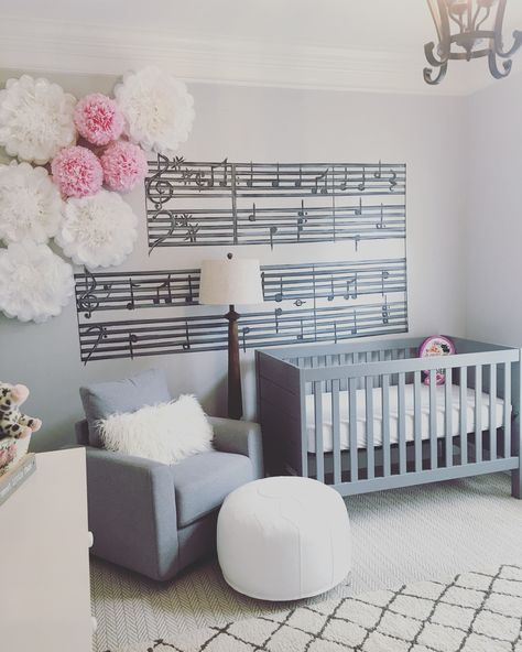 Baby Nursery Music Theme Girl Musical Nursery, Musical Nursery Theme, Music Inspired Nursery, Rock Nursery Theme, Music Nursery Theme, Music Themed Baby Room, Vintage Music Nursery, Music Baby Shower Theme, Classic Rock Themed Nursery