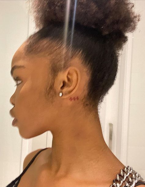 444 Tattoo Black Women, 555 Behind Ear Tattoo, Angel Number Tattoo Black Women, Angel Number 444 Tattoo Behind Ear, Tattoo Behind Ear Number, Angle Number Tattoo Behind Ear, 222 Angel Number Tattoo Behind Ear, Birth Year Behind Ear Tattoo, Angel Number Behind Ear