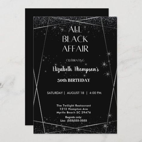 $3.35 | Elegant All Black Affair 30th Birthday Celebration | Birthday Invitations | all black affair, elegant chic, modern, birthday invitation, adult birthday party, thirty, 30th birthday, men, women, black white All Black Affair Invitations, Black Birthday Invitations, All Black Affair, Birthday Celebration Invitation, 30th Birthday Celebration, 40th Birthday Themes, All Black Party, 50th Birthday Celebration, 30th Birthday Themes