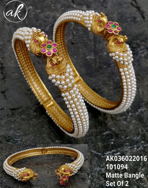 Pearl Kadas Indian Gold, Pearl Bangles Indian Gold, Goan Jewellery, Bangle Models, Bangles Indian Gold, Pearl Bangles Gold, Necklace Set Indian Bridal Jewelry, Pearl Bangles, Pearl Earrings Designs