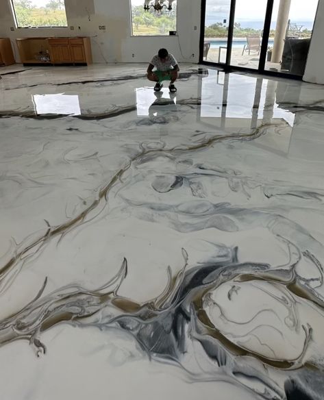 Barndominium Epoxy Floor, Epoxy Flooring Ideas Home, White Epoxy Floors In Home, Epoxy Floors In Home, Best Garage Floor Epoxy, Epoxy Floor Designs, Floor Pattern Design, Epoxy Resin Flooring, Resin Flooring