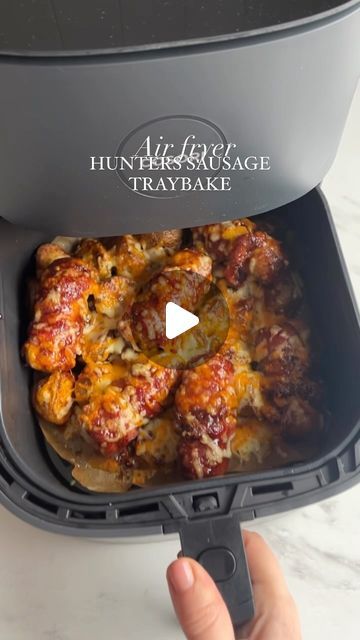 263K views · 6.1K likes | Hayley Dean on Instagram: "Air fryer cheesy BBQ sausage traybake 😍 thank you for your patience with my book! I am pretty sure it’s going to be back on Amazon prime early next week! For this recipe - start by coating halved baby potatoes in a little oil, salt, pepper and smoked paprika. Cook on 180 for 10 minutes, wrap the sausages in bacon, you can also use chicken sausages or chipolatas instead, add them to cook for another 15 minutes or until cooked. Top with bbq sauce and loadsa cheese 🧀 back in the air fryer until bubbling. Serve with some peas and enjoy!" Sausage Traybake, Air Fryer Sausage, Chicken Sausages, Bbq Sausage, I Am Pretty, Square Crochet Pattern, Baby Potatoes, Chicken Sausage, Granny Square Crochet Pattern