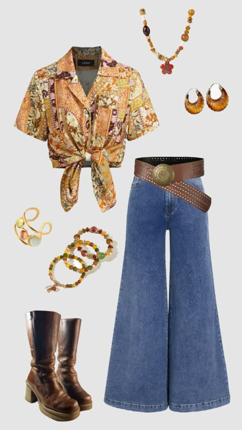 70s inspired outfit #outfitinspo #vintage #70s #70saesthetic 70s Western Fashion, 1970 Clothing, 70s Style Inspiration, 70s Stevie Nicks, The Beatles Aesthetic, Hippie Clothes Aesthetic, 1970 Outfits, 1970s Outfits, 60s Outfits