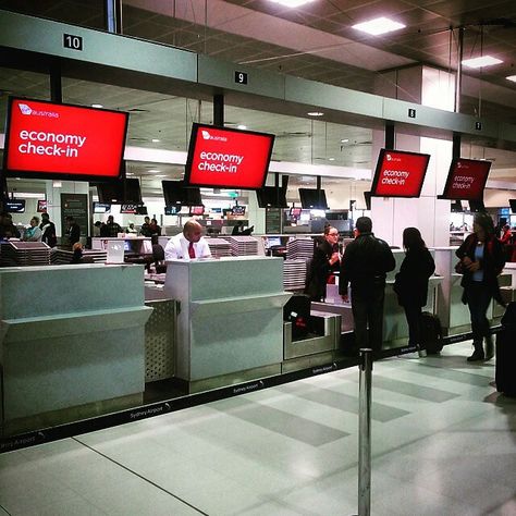 Virgin Australia check-in counters Sydney Airport @aplteamwse Airport Check In Counter, Airport Counter, Airport Cafe, Airport Check In, Virgin Australia, Airport Signs, Wayfinding Signage Design, Sydney Airport, Finance Education