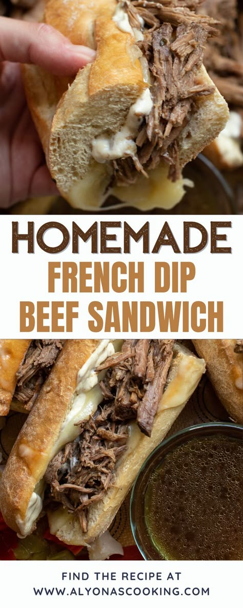 Hot Roast Beef Sandwich Recipes, Homemade French Dip, Roast Beef Dip, Roast Beef French Dip, Roast Beef Au Jus, French Dip Sandwich Recipe, Shredded Beef Sandwiches, Hot Roast Beef Sandwiches, Oven Roast Beef