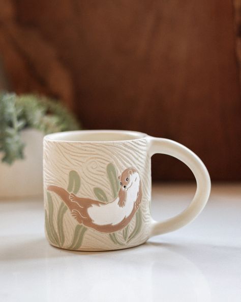 Some sneak peaks of the mugs that will be available this Sunday, 4pm pst!! Which one is your favorite?? ❤️ Otter Mug, Ceramic Painting Mug, Paint Pottery, River Otter, Animal Mugs, Pottery Classes, Animal Sanctuary, So Busy, In The Meantime