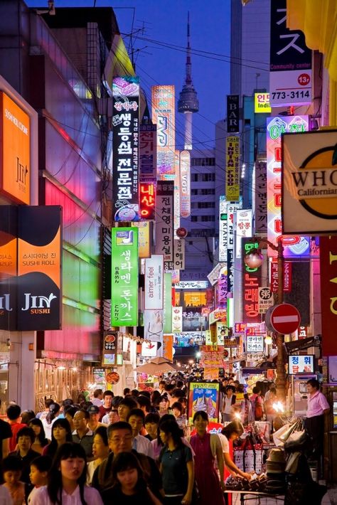 Myeongdong, Seoul, South Korea<3 myeongdong is one of my favorite places in all of Korea. It's so beautiful to me<3 Seoul Subway, Myeongdong Seoul, Chuncheon, Seoul Travel, South Korea Seoul, Gyeongju, South Korea Travel, Roatan, Suwon