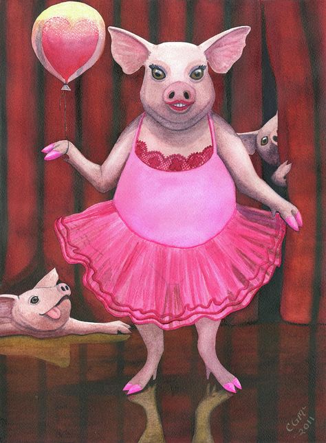 Pretty Pink Piggy Ballerina Animals, Pig Oil, Pig Artwork, Water Paintings, Flying Pigs, Pig Drawing, Pig Art, Pink Images, Mini Pigs