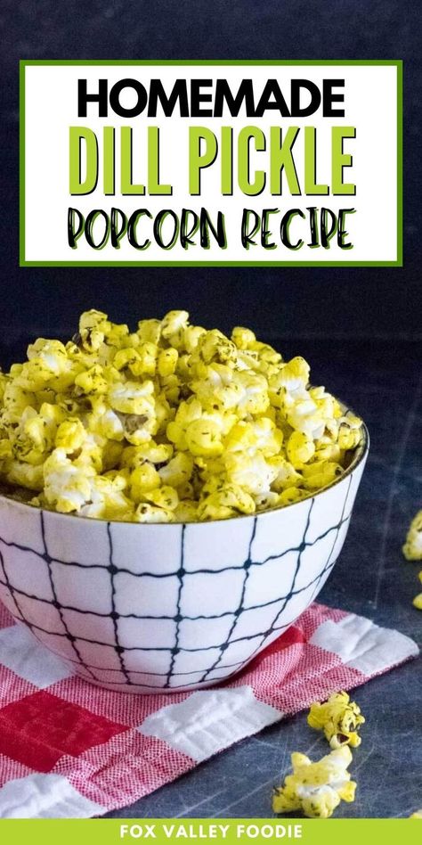 Make movie night special with this homemade dill pickle popcorn! The ingredients for this easy snack can be assembled as quickly as the popcorn takes to pop. Dill pickle popcorn is such an easy and tasty treat to make. This popcorn is a must-try snack for any dill pickle lover! Dill Pickle Popcorn, Pickle Popcorn, Impressive Cakes, Popcorn Recipes Easy, Pickle Lover, Popcorn Recipe, 3d Cakes, Popcorn Recipes, Pickling Recipes