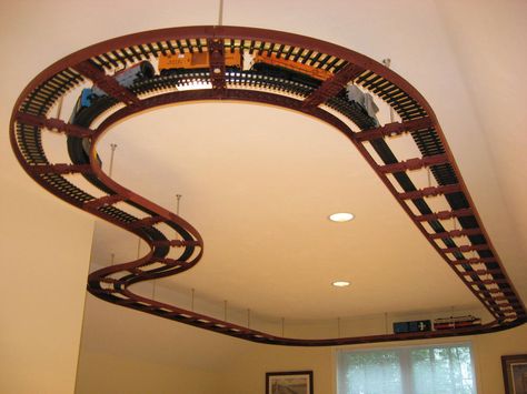 Ceiling Train Layout - train track layouts - Google Search Ceiling Train, Ceiling Layout, Model Train Table, Model Train Accessories, Hobby Trains, Train Table, Train Miniature, Train Room, Model Train Sets