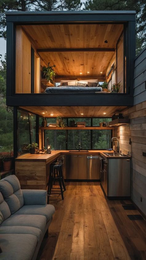 Luxury Living in Miniature: High-End Tiny House Interior Designs - Inspire Inlet Tiny Cabins Interiors, Container House Interior, Tiny House Rentals, Tiny House Village, Tree House Plans, Pod House, Tiny House Interior Design, Modern Small House Design, Tiny House Loft