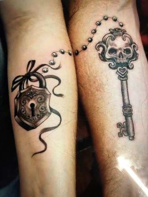 Tattoo For Lovers Couple, Couple Puzzle Piece Tattoo, Connected Tattoos, Couples Hand Tattoos, Couple Tats, Simple Unique Tattoos, Skull Couple Tattoo, Married Couple Tattoos, Marriage Tattoos