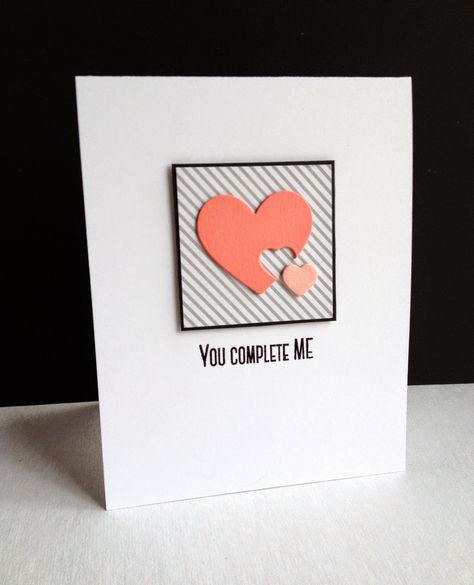 You Complete Me Drawing, Handmade Love Cards, You Complete Me, Anniversary Cards Handmade, Happy Valentines Day Card, Valentine Love Cards, Birthday Cards Diy, Greeting Card Design, Handmade Birthday Cards