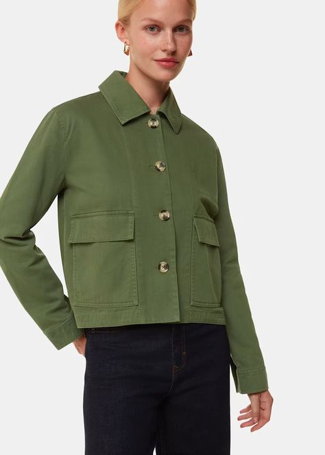 Dark Green Marie Casual Jacket | WHISTLES | Whistles UK | Petite Dresses Casual, Workwear Essentials, Denim Workwear, Cashmere Dress, Ralph Lauren Kids, Millinery Hats, Jean Accessories, Black Shade, Rugby Shirt