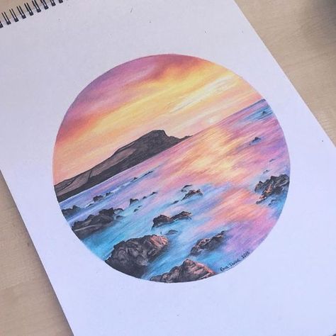 Dreamy Sunset Ema Sivac Colored Pencils 2016                                                                                                                                                                                 More: Prismacolor Art, Drawing Eyes, Soyut Sanat Tabloları, Wreck It Ralph, Cat Air, Colored Pencil Drawing, Arte Sketchbook, Color Pencil Art, Color Pencil Drawing