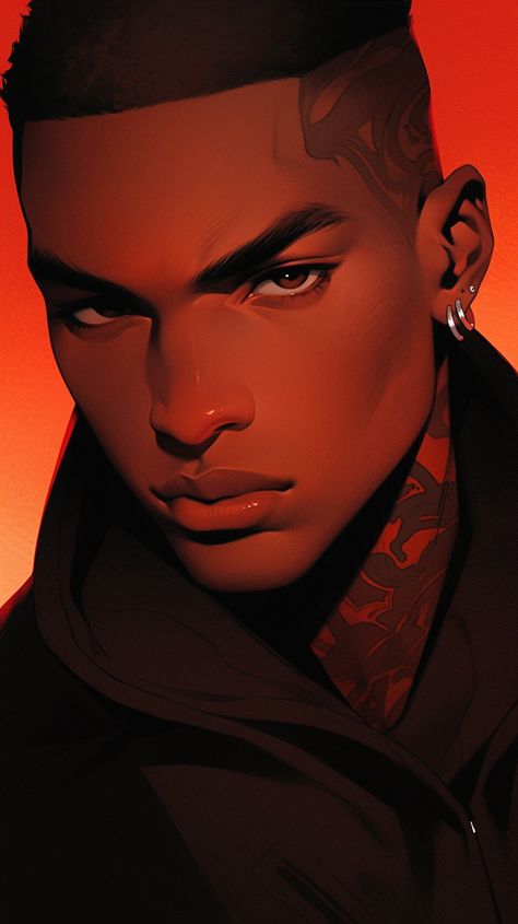 Dark Skin Male Character Design, Black Male Oc Art, Punk Character Art, Poc Characters, Au Ra, Afrofuturism Art, Black Vampire, Dark Skin Boys, Boy Illustration