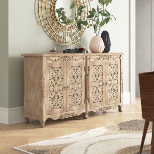 Decoration Buffet, Mango Wood Sideboard, Sideboard Decor, Classy Furniture, Light Colored Wood, Floor Tile Design, Solid Wood Sideboard, Kitchen Sideboard, Foyer Design