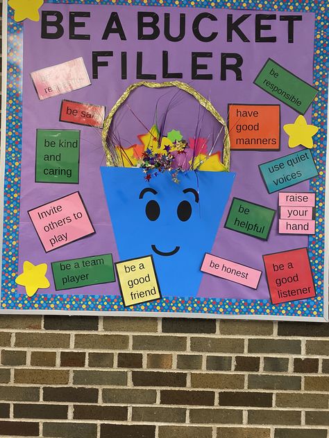 Pbis Bulletin Boards, Bucket Filler Bulletin Board, Growth Mindset Elementary, Bucket Filler Activities, Bucket Fillers, Kindness Bulletin Board, Asd Classroom, Sports Theme Classroom, Bucket Filler