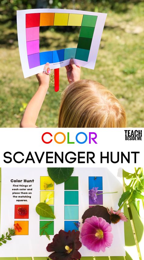 Go on a color scavenger hunt with the kids! Awesome for a nature study activity or for an art lesson on the color wheel. #colors #nature #science #art Color Scavenger Hunt, Nature Scavenger Hunt, Scavenger Hunt For Kids, Teaching Colors, Outdoor Learning, Activity For Kids, Nature Kids, Nature Study, Nature Activities