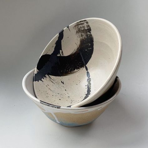 Flora on Instagram: “Stoneware wheel-thrown bowl, decorated with swoosh of dark slip and splashes of oxides. • • • #ceramics #ceramique #seramik #pottery…” Oxides Ceramics, Oxide Ceramics, Ceramic Ideas, Wheel Thrown, Stoneware, Wheel, Bowl, Ceramics, Tableware