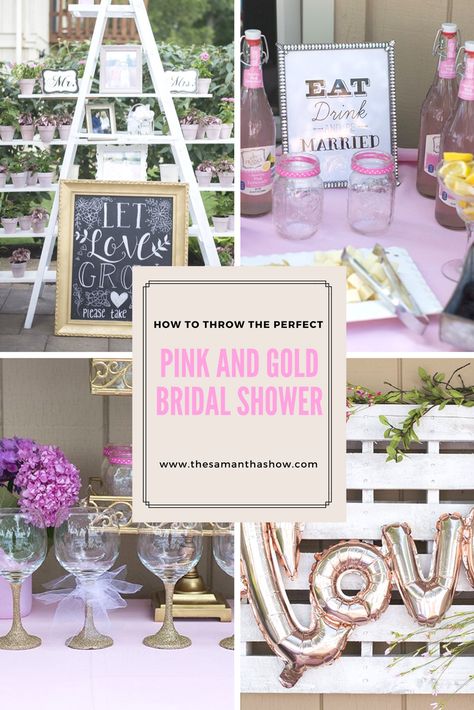 How to throw the perfect pink and gold bridal shower Pink And Rose Gold Bridal Shower Ideas, Pink And Gold Bridal Shower Ideas, Pink And Gold Bridal Shower Decorations, Brunch Bridal Shower Ideas Decorations Pink And Gold, Bridal Shower Decorations Gold Blush Pink Table Settings, Bridal Shower Themes Pink And Gold, Gold Bridal Shower Decorations, Gold Bridal Showers, Pink Bridal Shower