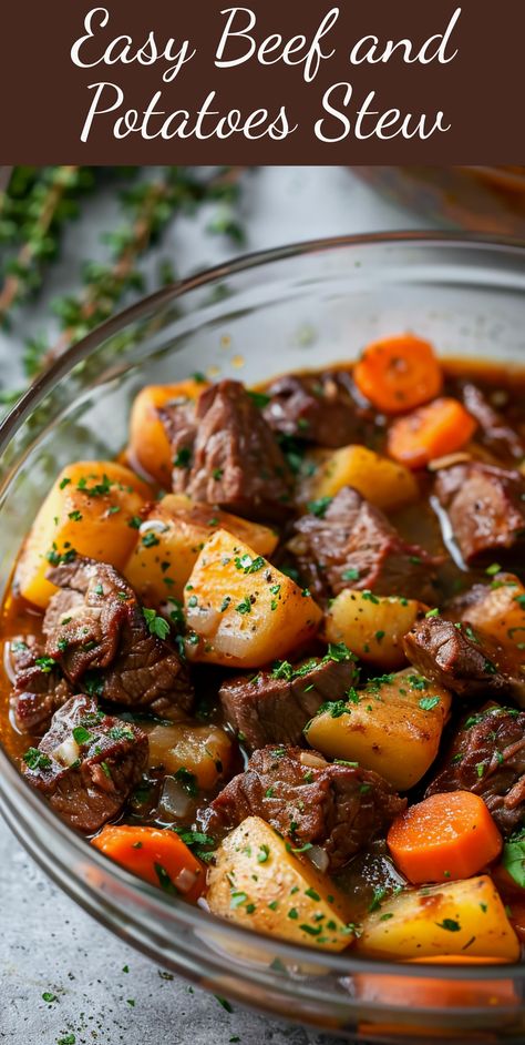 Find out how to whip up a simple beef and potatoes stew that's ideal for a satisfying meal. Stew Beef And Potatoes Recipes, Cowboy Stew With Potatoes And Meatloaf, Easy Beef Stew Meat Recipes, Beef And Potatoes Recipes, Meat And Potatoes Recipes, Beef And Potato Stew, Hearty Stew, Crockpot Recipes Beef Stew, Easy Beef Stew