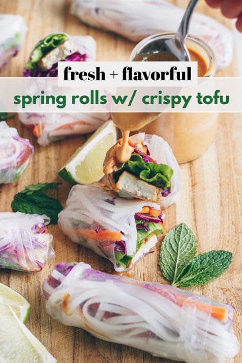 Fresh Spring Rolls with Crispy Tofu – healthienut – Easy to follow plant-based recipes Tofu Spring Rolls, Vegetables And Rice, Tofu Marinade, Cabbage Rice, Fresh Spring Rolls, Spring Roll Recipe, Marinated Tofu, Crispy Tofu, Bean Curd