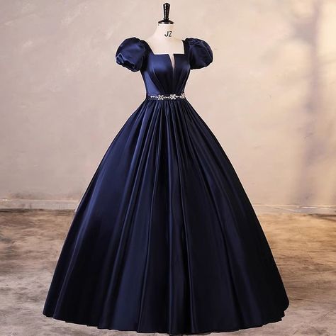 Quinceanera Dresses Dark Blue, 2023 Ball Gown, Dresses Dark Blue, Vintage Ball Gown, Puffy Prom Dresses, Gaun Dress, Prom Dresses 2023, Vintage Ball Gowns, Satin Prom Dresses